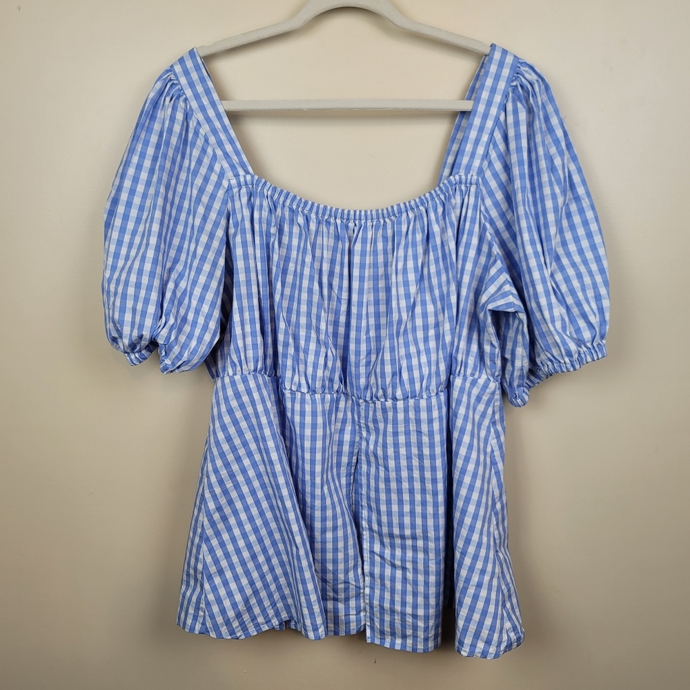 Eloquii Blue/White Gingham Top size 22
